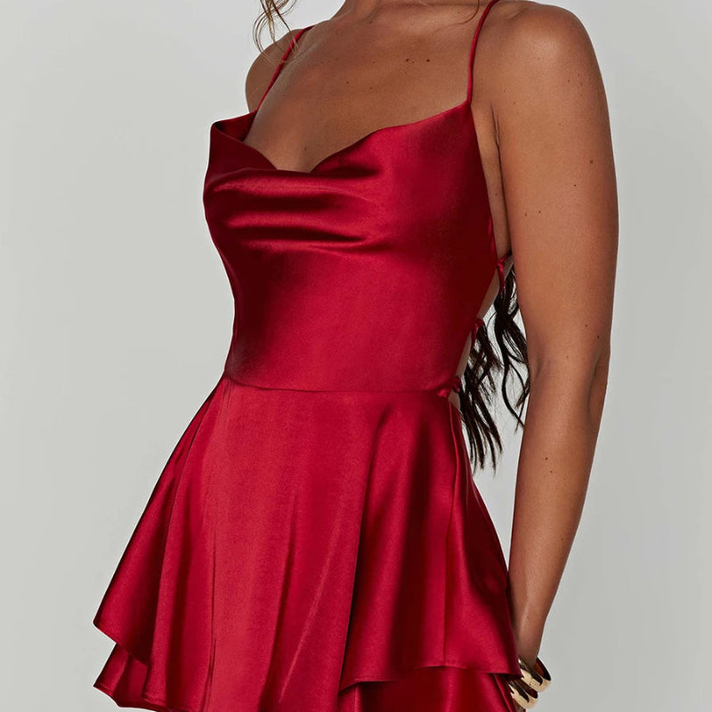 Backless Satin Romper in red, available in: https://nevazza.co.uk