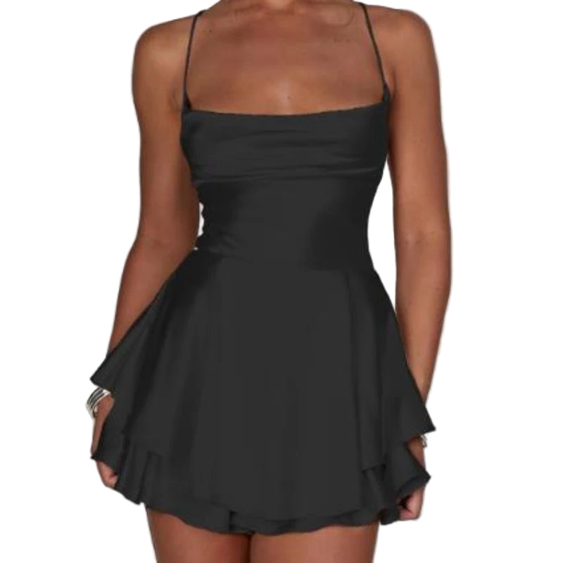 Backless Satin Romper in black, available in: https://nevazza.co.uk