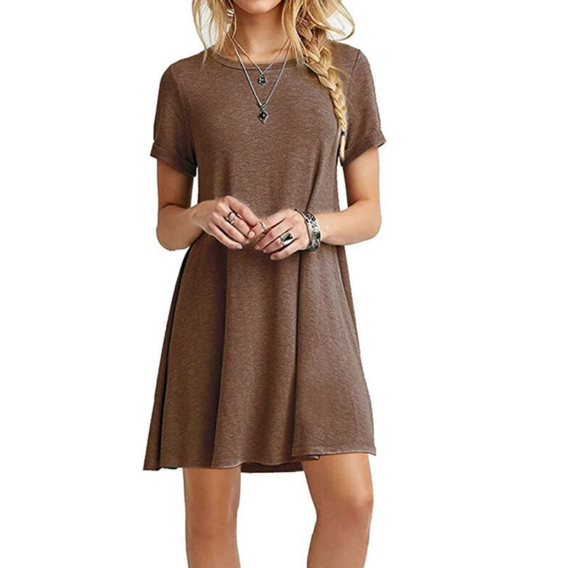 V Neck T Shirt Dress RetroVibe in coffe, Available in: https://nevazza.co.uk/