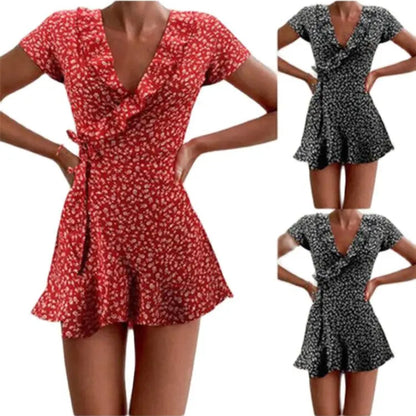 V Neck Mini Dress RuffleBloom in red and black, Available in: https://nevazza.co.uk/
