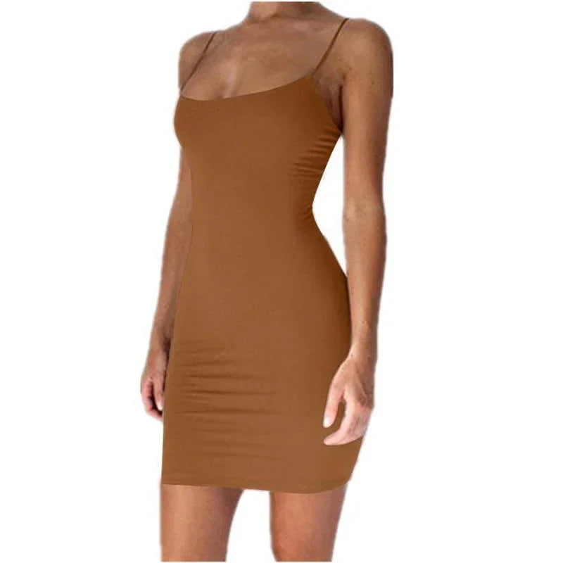 Spaghetti Strap Bodycon Dress in cpffe, Available in: https://nevazza.co.uk/ClubCurve