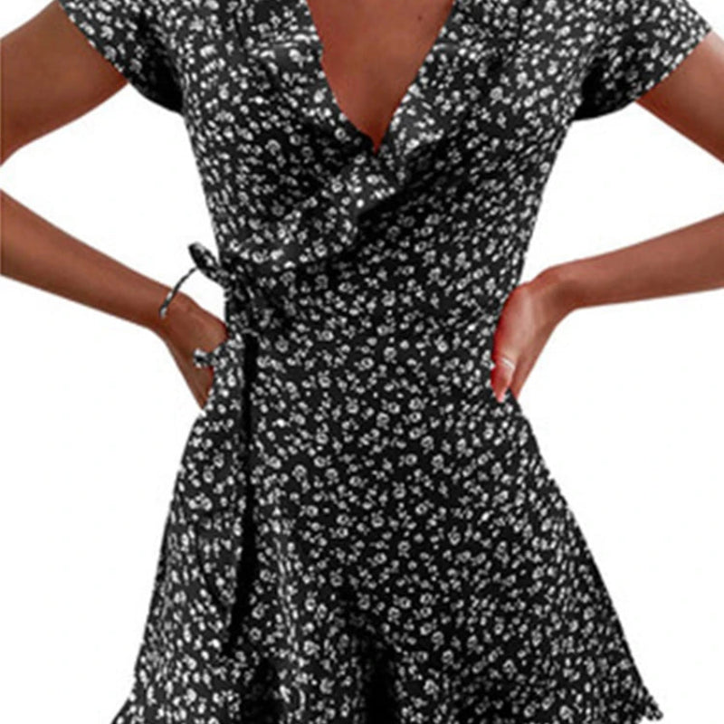 V Neck Mini Dress RuffleBloom in black Available in: https://nevazza.co.uk/