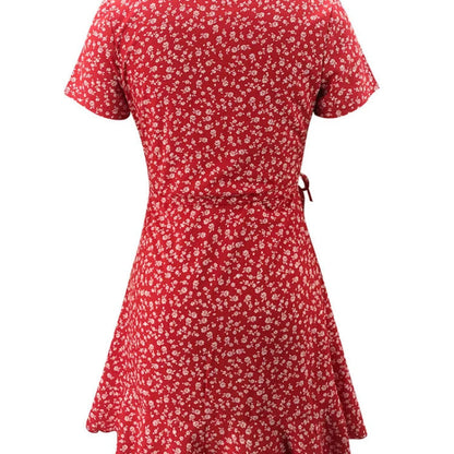 V Neck Mini Dress RuffleBloom in red, Available in: https://nevazza.co.uk/